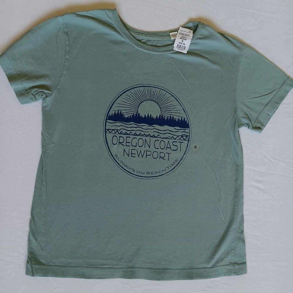 NEW Oregon Coast Newport T-Shirt Always Beach Time Sea Green Sz S Casual Tourist
